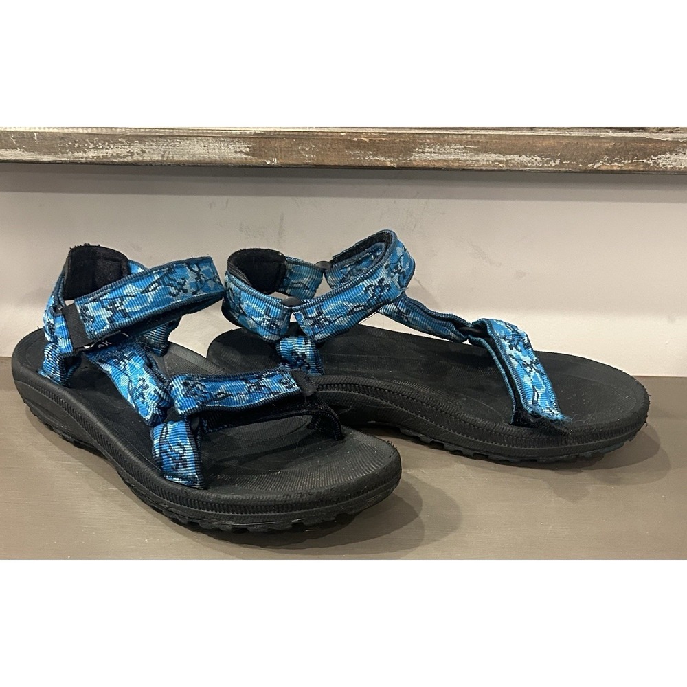 Teva Kids Blue Tribal Print Sport Hiking Sandals Hook Loop Outdoor Shoes Sz 4 - Picture 2 of 8